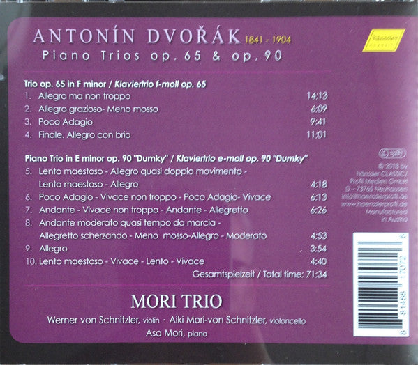 Antonín Dvořák - Mori Trio, Werner von Schnitzler, Aiki Mori-von Schnitzler, Asa Mori : Piano Trios Op. 65 & Op. 90 (CD, Album)