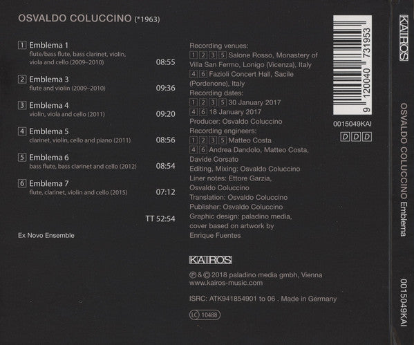 Osvaldo Coluccino (2)  -  Ex Novo Ensemble : Emblema (CD, Album)