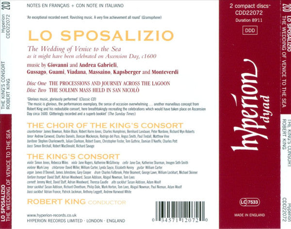 The King's Consort, Robert King (9) : Lo Sposalizio. Music By Giovanni & Andrea Gabrieli And Others (2xCD, Album, RE)