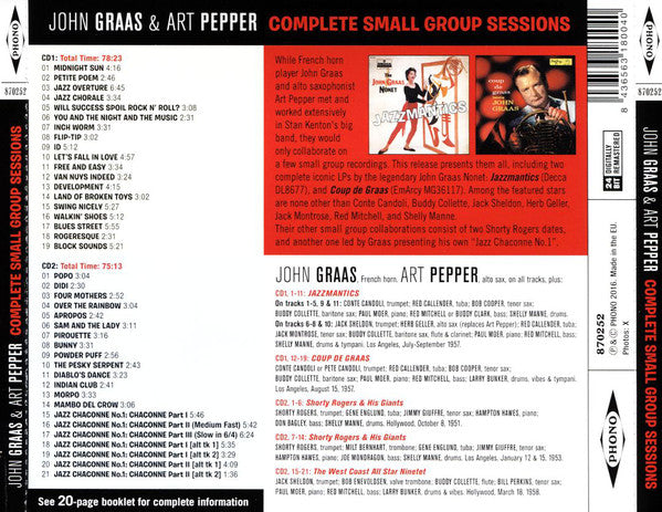 John Graas & Art Pepper : Complete Small Group Sessions (2xCD, Comp, RE, RM)