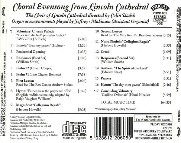 Lincoln Cathedral Choir Directed By Colin Walsh : Choral Evensong From Lincoln Cathedral (CD, Album)