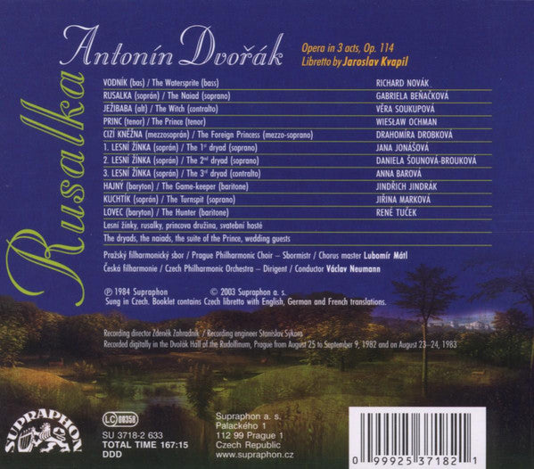 Antonín Dvořák - Gabriela Beňačková, Wiesław Ochman, Drahomíra Drobková, Richard Novák, Prague Philharmonic Chorus, The Czech Philharmonic Orchestra, Václav Neumann : Rusalka (3xCD, Album, RE + Box, Sli)