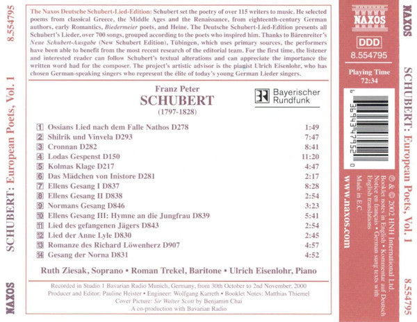 Franz Schubert, Ruth Ziesak, Roman Trekel, Ulrich Eisenlohr : European Poets, Vol. 1 (CD, Album)