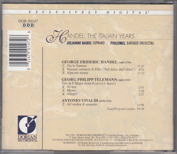 Georg Friedrich Händel, Georg Philipp Telemann, Antonio Vivaldi : Handel The Italian Years And Works By Telemann And Vivaldi (CD, Album)