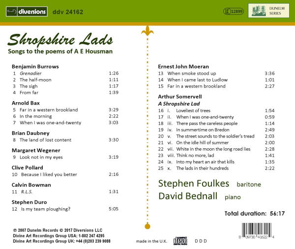 Stephen Foulkes And David Bednall : Shropshire Lads: Songs To The Poems Of A E Housman (CD, Album, RE, RM)