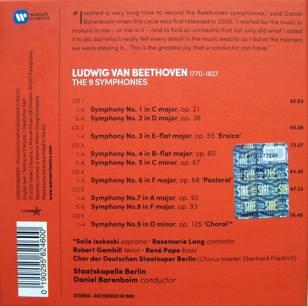Beethoven* / Daniel Barenboim, Staatskapelle Berlin : The 9 Symphonies  (6xCD, Album, RE, Car + Box, RE)