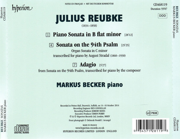 Julius Reubke, Markus Becker (4) : Sonatas (CD, Album)