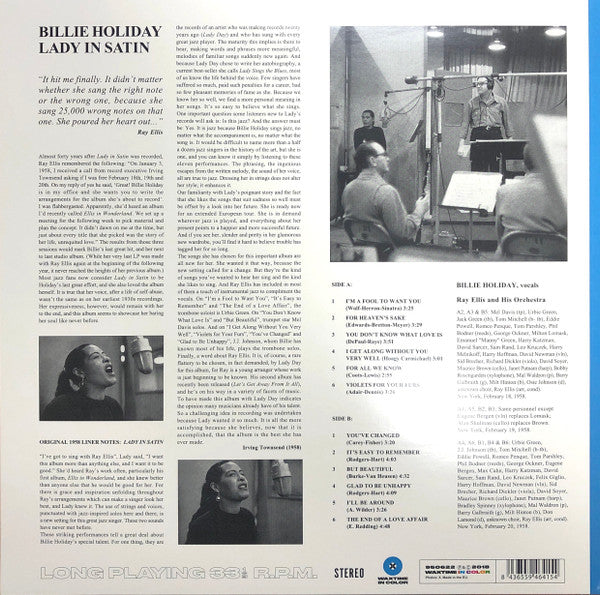 Billie Holiday With Ray Ellis And His Orchestra : Lady In Satin (LP, Album, Ltd, RE, RM, Blu)
