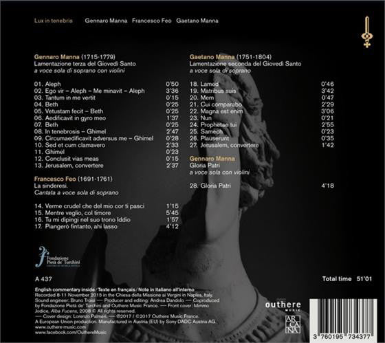 Francesco Feo, Gaetano Manna, Gennaro Manna : Lux In Tenebris: Liturgy And Devotion In 18th Century Naples (CD, Album)
