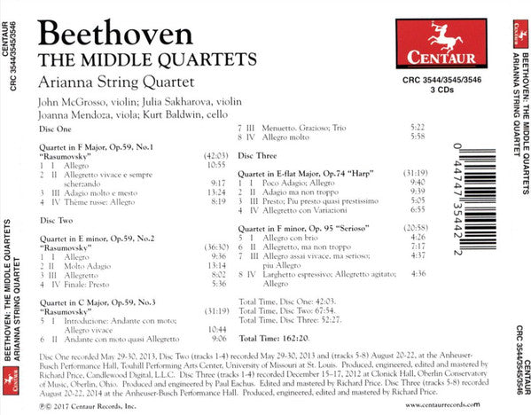 Ludwig van Beethoven, Arianna String Quartet : The Middle Quartets (3xCD, Album)