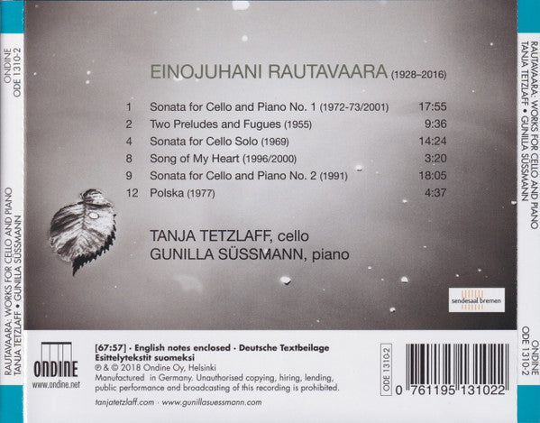 Einojuhani Rautavaara, Tanja Tetzlaff, Gunilla Süssmann : Works For Cello And Piano (CD, Album)
