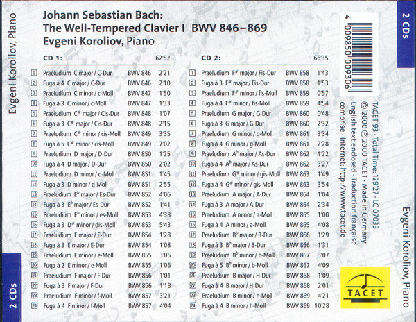 Johann Sebastian Bach - Evgeni Koroliov : The Well-Tempered Clavier I BWV 846-849 (2xCD)