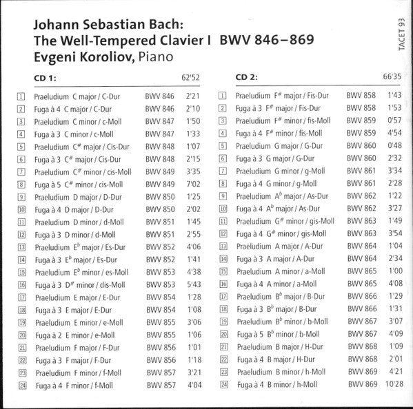 Johann Sebastian Bach - Evgeni Koroliov : The Well-Tempered Clavier I BWV 846-849 (2xCD)