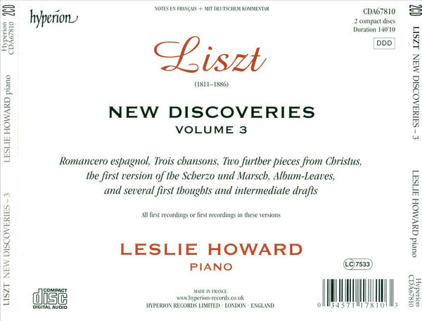 Franz Liszt / Leslie Howard : New Discoveries Volume 3 (2xCD, Album)