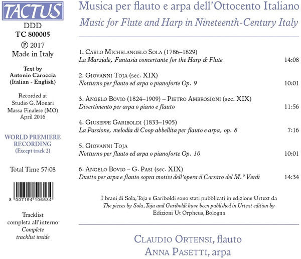 Pietro Ambrosioni, Angelo Bovio, Giuseppe Gariboldi, G. Pasi (2), Carlo Michelangelo Sola, Giovanni Toja, Claudio Ortensi, Anna Pasetti : Musica Per Flauto E Arpa Dell'Ottocento Italiano (CD, Album)