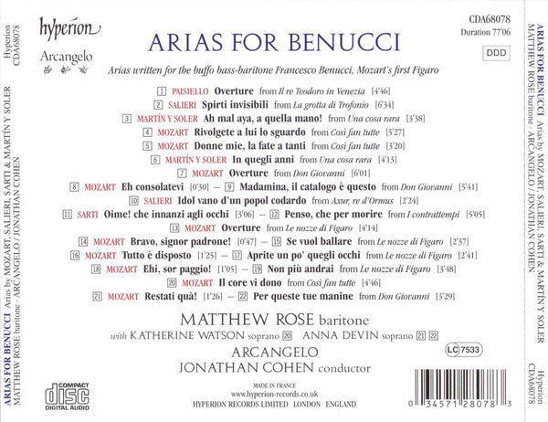Matthew Rose (3), Arcangelo, Jonathan Cohen (7) : Arias For Benucci (CD, Album)