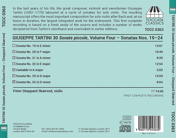Giuseppe Tartini, Peter Sheppard : 30 Sonate Piccole For Solo Violin, Vol. 4 - Sonatas Nos. 19-24 (CD, Album)