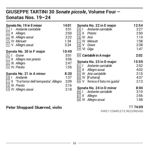 Giuseppe Tartini, Peter Sheppard : 30 Sonate Piccole For Solo Violin, Vol. 4 - Sonatas Nos. 19-24 (CD, Album)