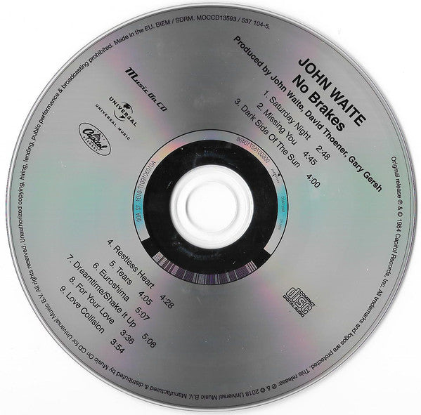 John Waite : No Brakes (CD, Album, RE)