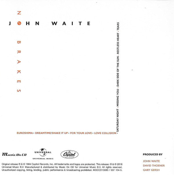 John Waite : No Brakes (CD, Album, RE)