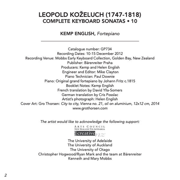 Leopold Koželuh - Kemp English (2) : Complete Keyboard Sonatas - 10 (CD, Album)
