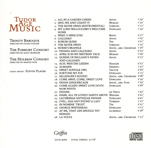 Trinity Baroque, The Forbury Consort, The Holbein Consort : Tudor Age Music (CD, Album)