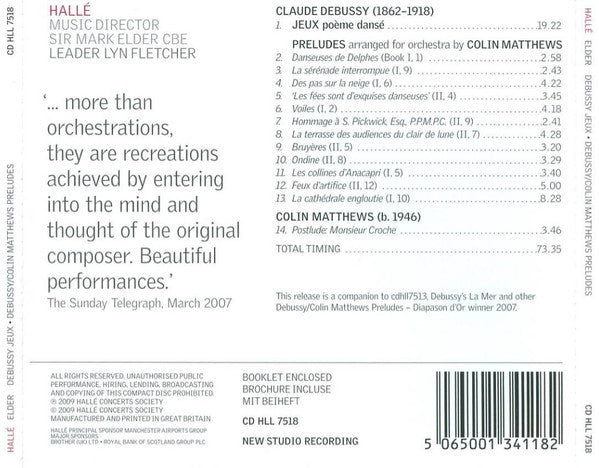 Claude Debussy, Colin Matthews, Hallé Orchestra, Mark Elder (2) : Jeux - Preludes (CD, Album)