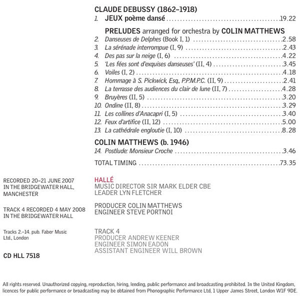Claude Debussy, Colin Matthews, Hallé Orchestra, Mark Elder (2) : Jeux - Preludes (CD, Album)
