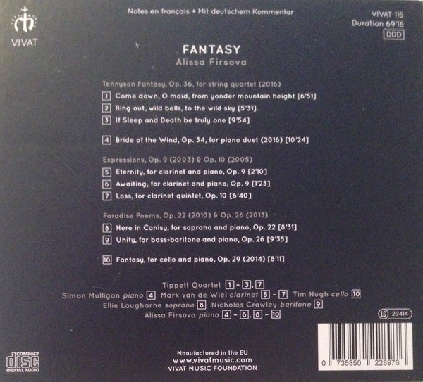 Alissa Firsova, Tippett Quartet, Nicholas Crawley, Tim Hugh, Ellie Laugharne, Simon Mulligan, Mark Van De Wiel : Fantasy (CD, Album)