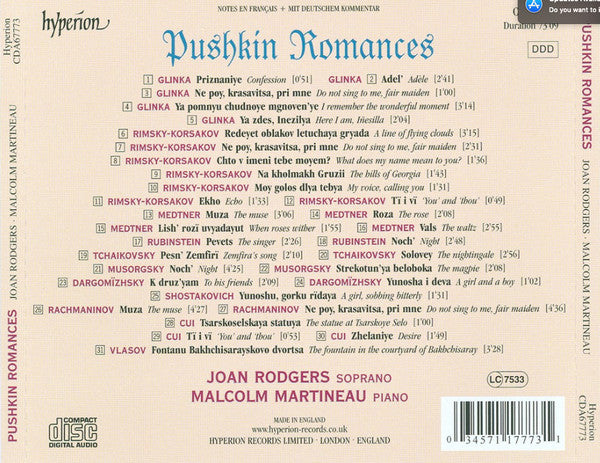 Malcolm Martineau, Joan Rodgers : Pushkin Romances (CD, Album)