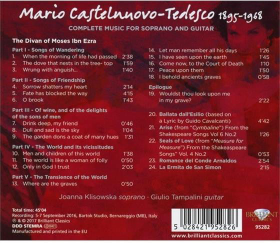 Mario Castelnuovo-Tedesco, Joanna Klisowska, Giulio Tampalini : The Divan Of Moses Ibn Ezra, Complete Music For Soprano And Guitar (CD, Album)