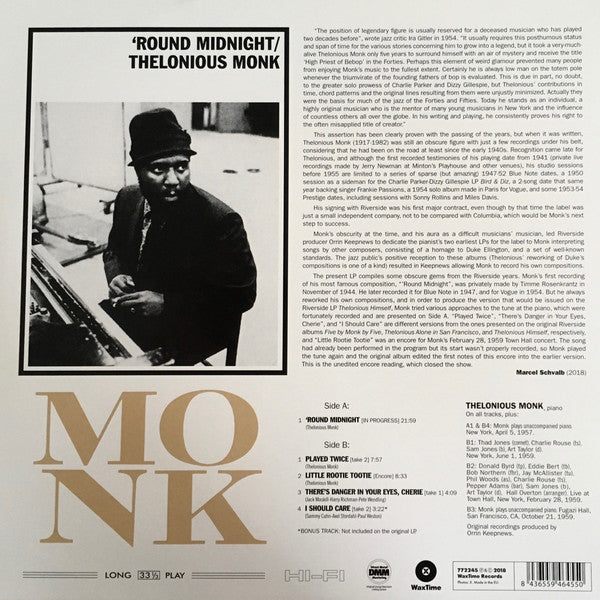 Thelonious Monk : 'Round Midnight (LP, Comp, Mono, Ltd, RM, 180)