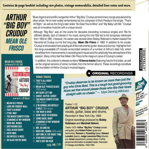 Arthur "Big Boy" Crudup : Mean Ol' Frisco (CD, Album, RE, RM)