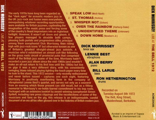 Dick Morrissey : Live At The Bell 1972 (CD)