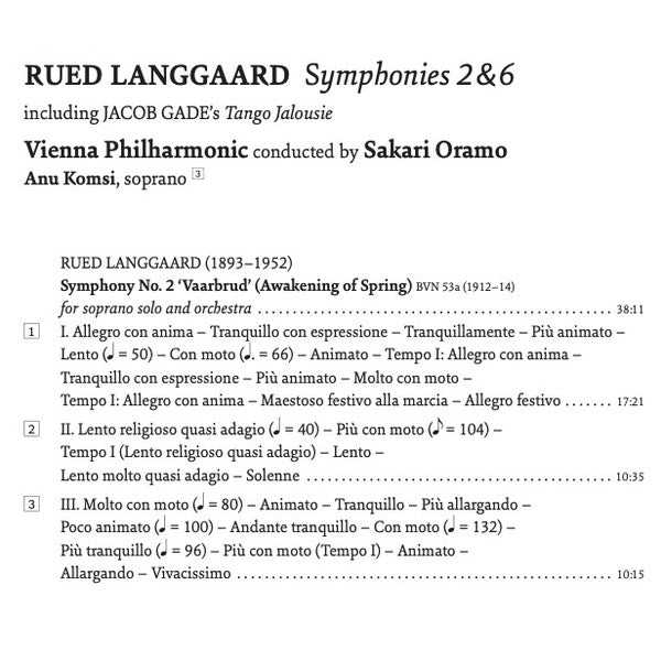 Rued Langgaard, Jacob Gade, Sakari Oramo, Wiener Philharmoniker, Anu Komsi : Symphonies 2 & 6 / Tango Jalousie (SACD, Hybrid, Multichannel, Album)
