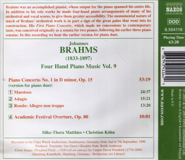 Johannes Brahms - Christian Köhn, Silke-Thora Matthies : Four Hand Piano Music Vol. 9 - Piano Concerto No. 1 · Academic Festival Overture (CD, Album)