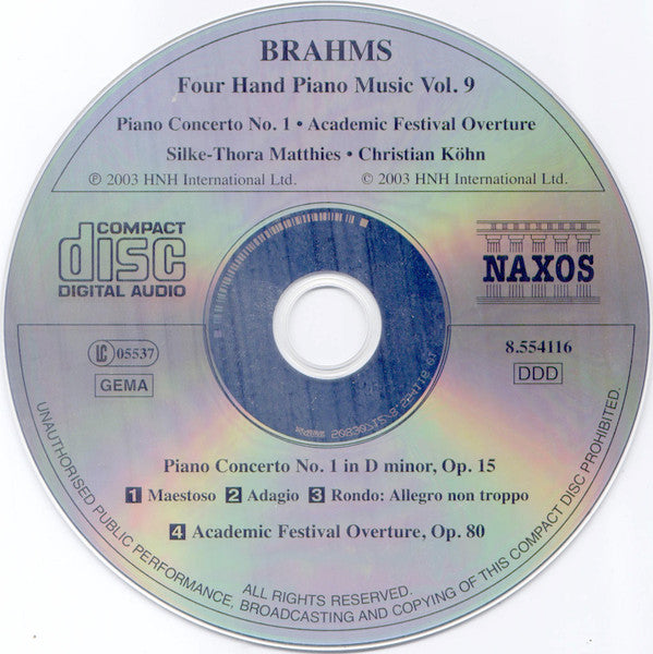 Johannes Brahms - Christian Köhn, Silke-Thora Matthies : Four Hand Piano Music Vol. 9 - Piano Concerto No. 1 · Academic Festival Overture (CD, Album)
