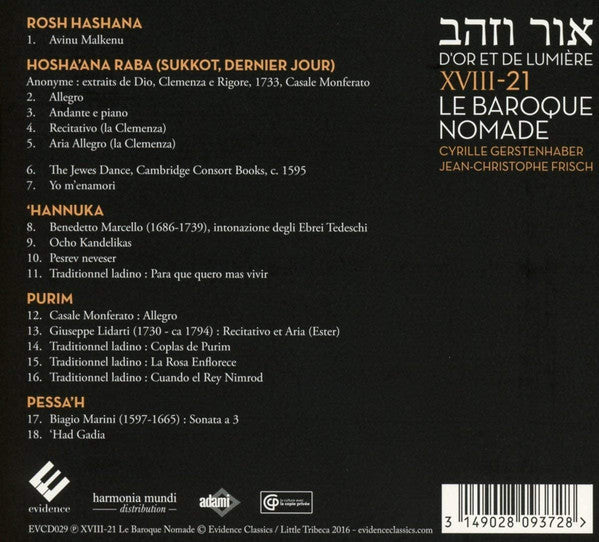 XVIII-21 Le Baroque Nomade, Cyrille Gerstenhaber, Jean-Christophe Frisch : D'Or Et De Lumière / Music For Celebrations (CD, Album, Dig)