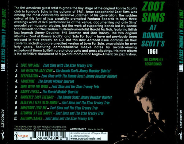 Zoot Sims : At Ronnie Scott's 1961 (CD)