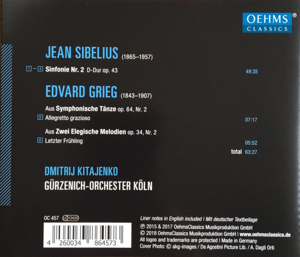 Jean Sibelius, Edvard Grieg, Gürzenich-Orchester Kölner Philharmoniker, Dimitrij Kitaenko : Sinfonie Nr. 2 (CD, Album)
