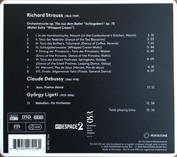 Richard Strauss, Claude Debussy, György Ligeti, L'Orchestre De La Suisse Romande, Jonathan Nott : Schlagobers • Jeux • Melodien (SACD, Hybrid, Multichannel, Album)
