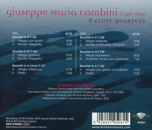 Giovanni Giuseppe Cambini - Quartetto DuePiùDue : 6 Flute Quartets (2xCD, Album)