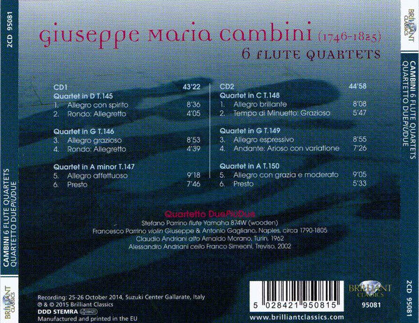 Giovanni Giuseppe Cambini - Quartetto DuePiùDue : 6 Flute Quartets (2xCD, Album)