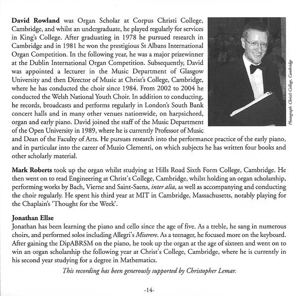 The Choir Of Christ's College, Cambridge Directed By David Rowland : Geistliche Lieder (German Romantic Choral Music) (CD, Album)