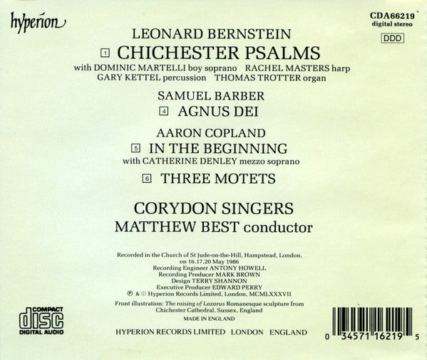 Leonard Bernstein / Aaron Copland / Samuel Barber - Corydon Singers Conducted By Matthew Best (2) : Chichester Psalms / In The Beginning & Three Motets / Agnus Dei (CD, Club)