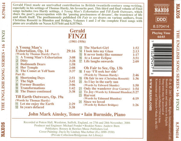 Gerald Finzi, John Mark Ainsley, Iain Burnside : The English Song Series - 16 (CD)