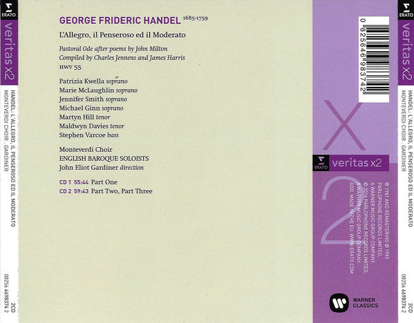 Georg Friedrich Händel - The Monteverdi Choir, The English Baroque Soloists, John Eliot Gardiner : L'Allegro, Il Penseroso Ed Il Moderato (2xCD, Album, RE)