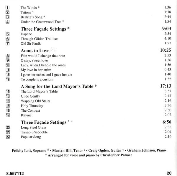 Sir William Walton, Felicity Lott, Martyn Hill, Craig Ogden, Graham Johnson (2) : Anon In Love  • Façade Settings • A Song For The Lord Mayor's Table (CD, RE)