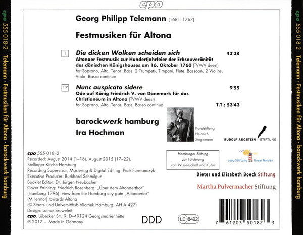 Georg Philipp Telemann, Barockwerk Hamburg, Ira Hochman : Die Dicken Wolken Scheiden Sich; Festmusik Für Altona (CD, Album)