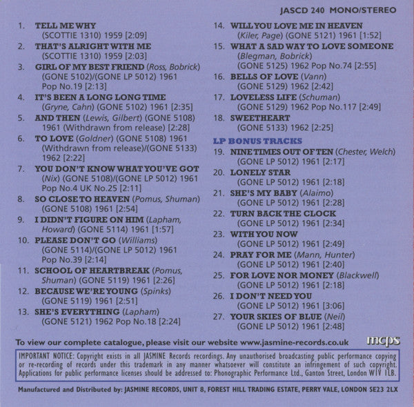 Ral Donner : Singles Collection 1959-1962 (CD, Comp, Mono)